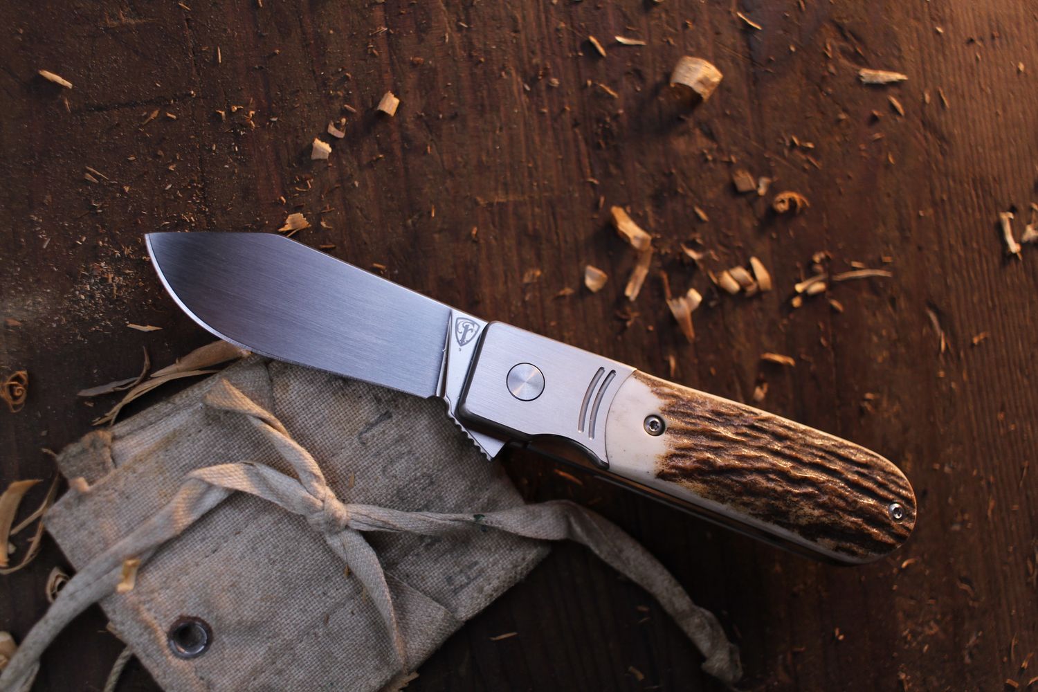 Finch Knives Model 1929 2.5&quot; Framelock Flipper / Stag / Satin 154CM
