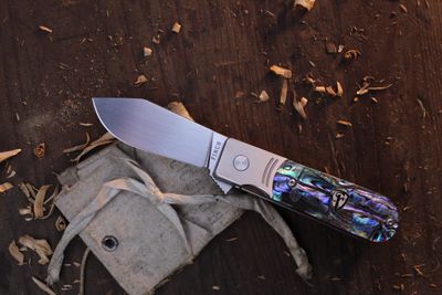 Finch Knives Model 1929 2.5" Framelock Flipper / Abalone / Satin 154CM