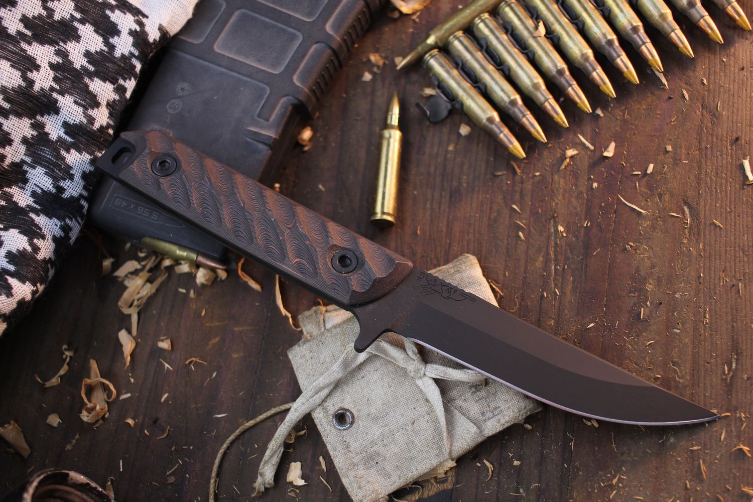 Half Face Blade Kwaiken FC 4.25&quot; Fixed Blade / Copper Camo Carbon Fiber / Armor Black Cerakote S45VN