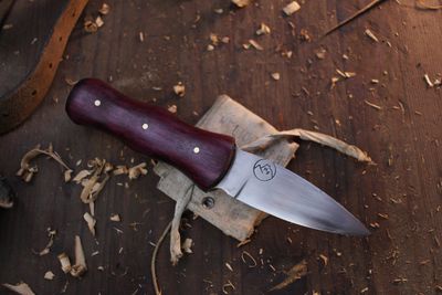 Highlands Forge Sgian Dubh 3&quot; Fixed Blade / Purple Heartwood / Forged Satin 1095