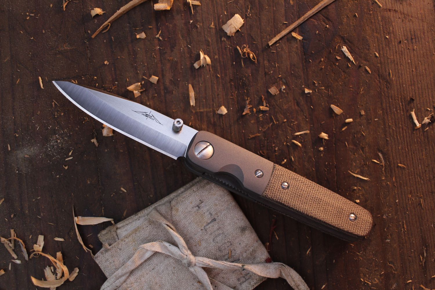 Emerson Custom Viper Series MV-2 3&quot; Linerlock Folder / Canvas Micarta &amp; Titanium Bolsters / Wiped 154CM ( Pre Owned )