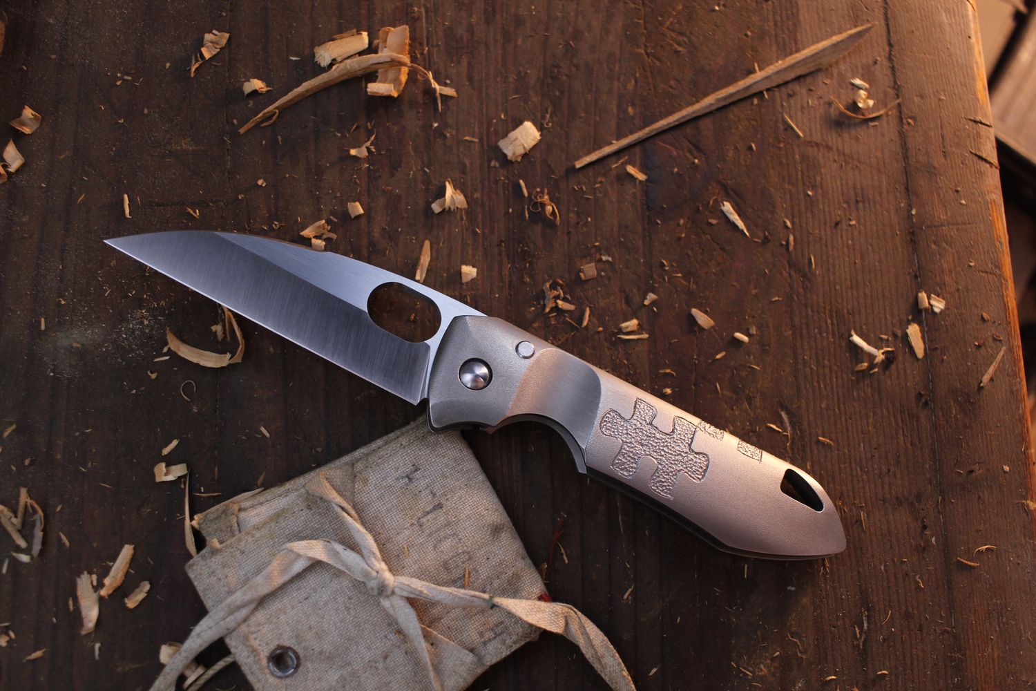 Peter Rassenti Custom Druid 3.5&quot; Framelock Folder / Integral Carved Titanium Body / Wiped CTS-XHP ( Pre Owned )