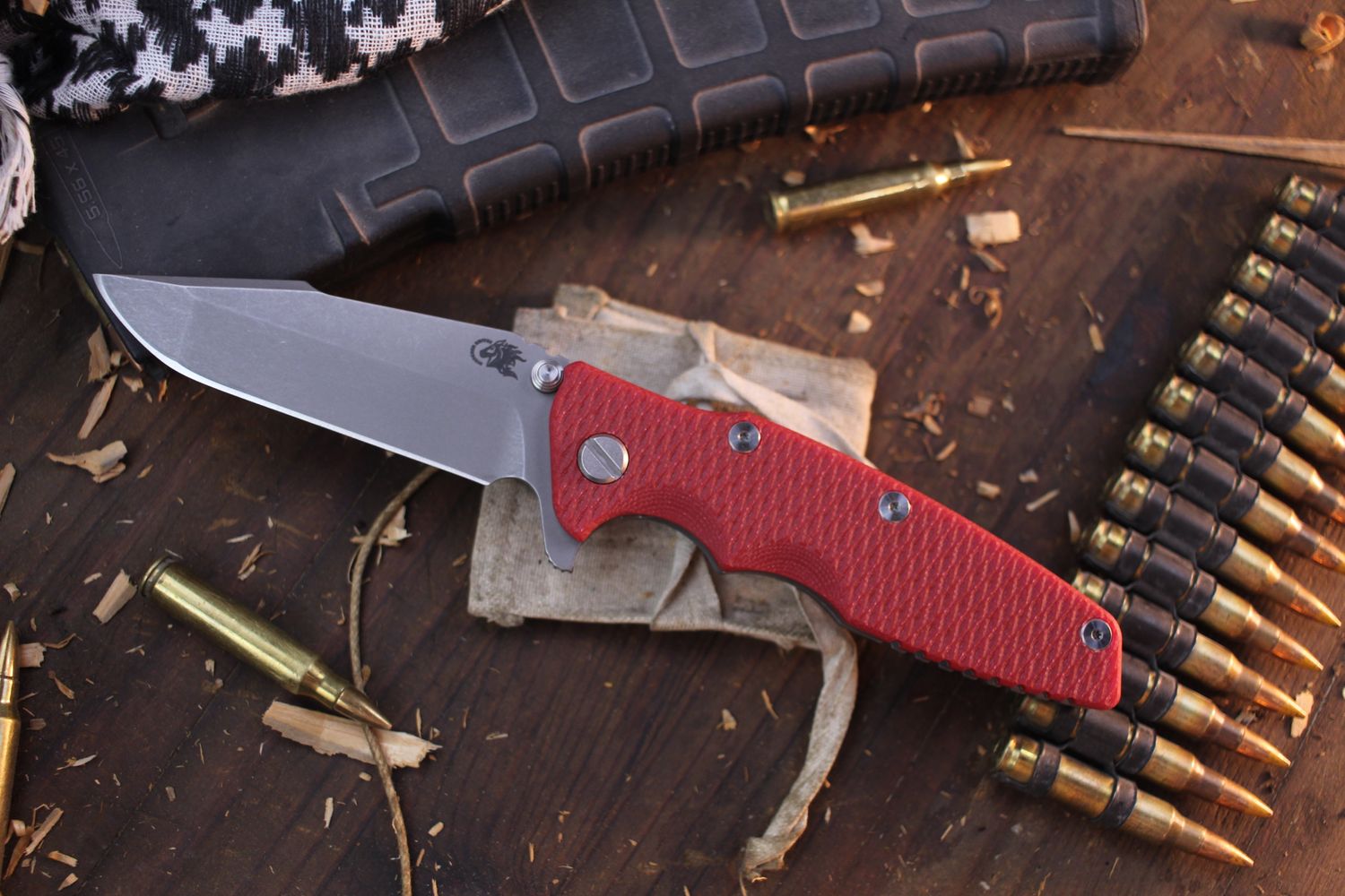 Hinderer Eklipse 3.5&quot; Framelock Flipper / Red G-10 &amp; Working Finish Titanium / Stonewashed Harpoon Spanto S45VN