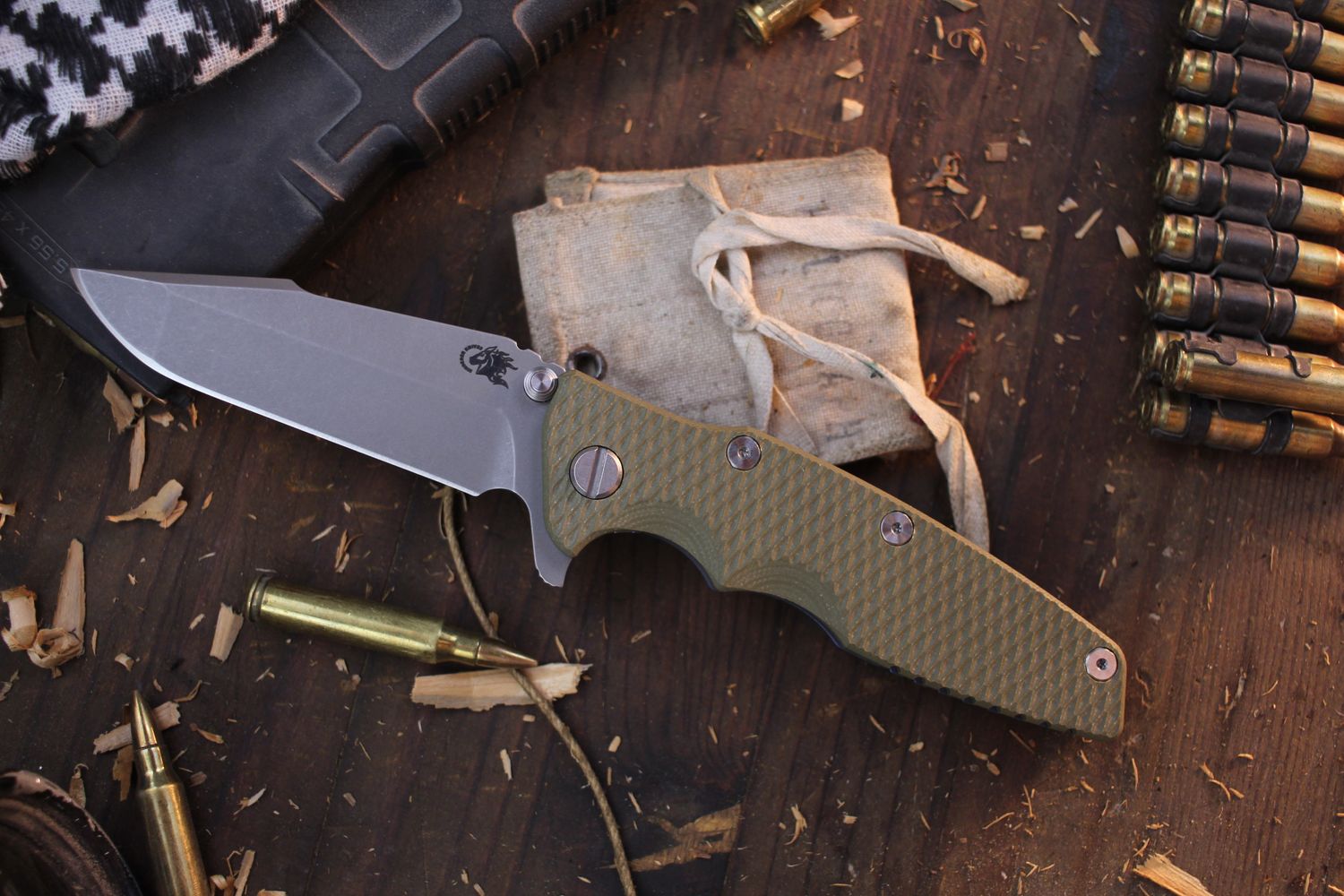 Hinderer Eklipse 3.5&quot; Framelock Flipper / OD Green G-10 &amp; Battle Blue Titanium / Stonewashed Harpoon Spanto S45VN