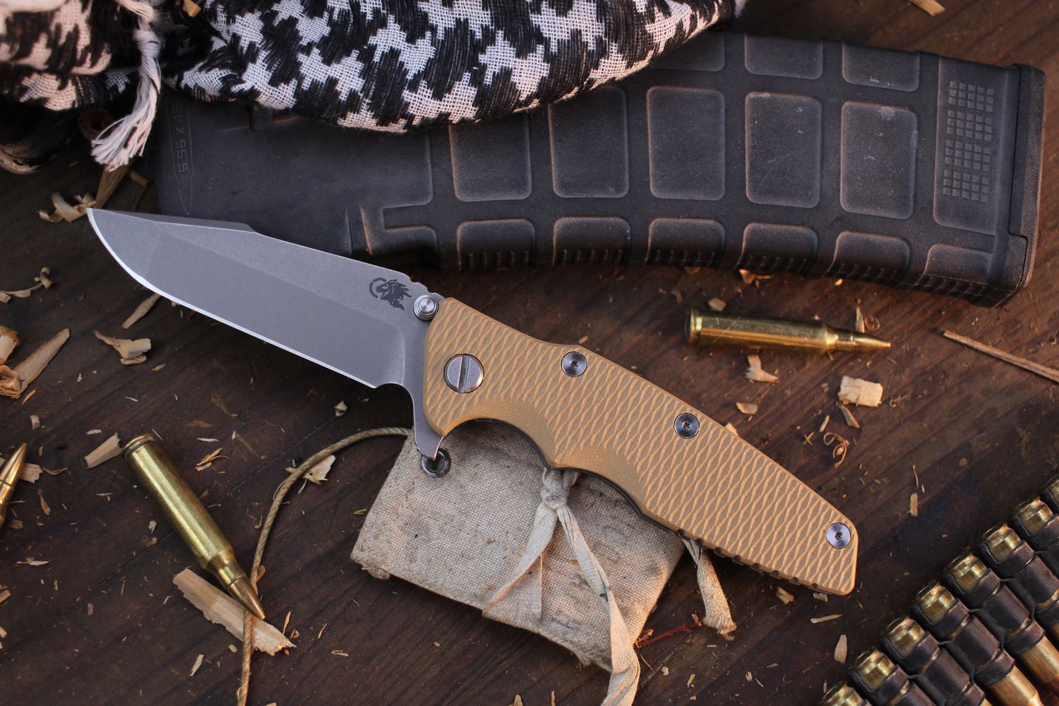 Hinderer Eklipse 3.5&quot; Framelock Flipper / Coyote Tan G-10 &amp; Working Finish Titanium / Stonewashed Harpoon Spanto S45VN
