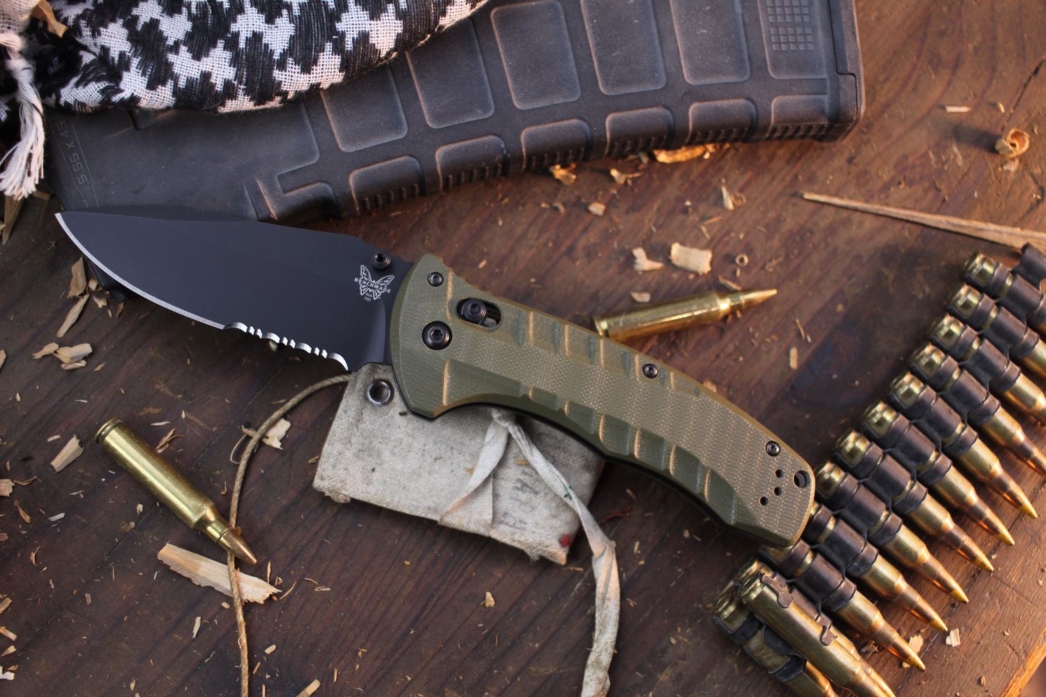 Benchmade Turret 3.7&quot; AXIS Lock Folder / OD Green G-10 / Black Serrated S30V ( Pre Owned )