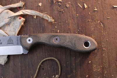 TOPS Knives Scandi Trekker 3.5" Fixed Blade / Green Canvas Micarta / Stonewashed 1095 ( Pre Owned )