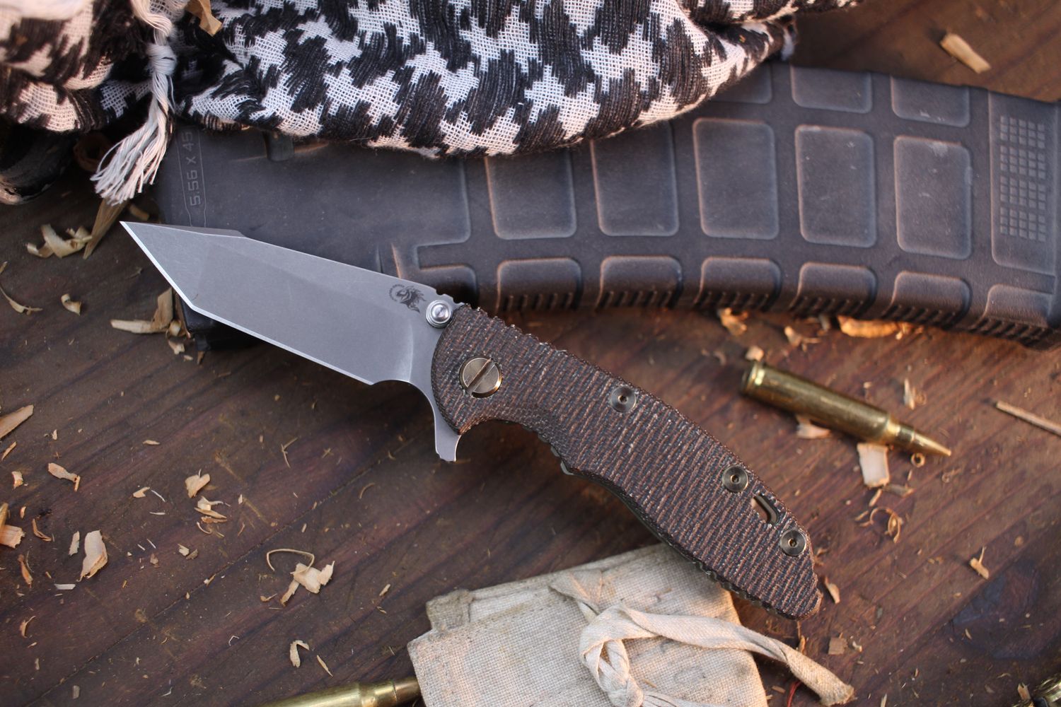 Hinderer XM-18 3&quot; Framelock Flipper / Black G-10 &amp; Battle Green Titanium / Working Finish S45VN Harpoon ( Pre Owned )