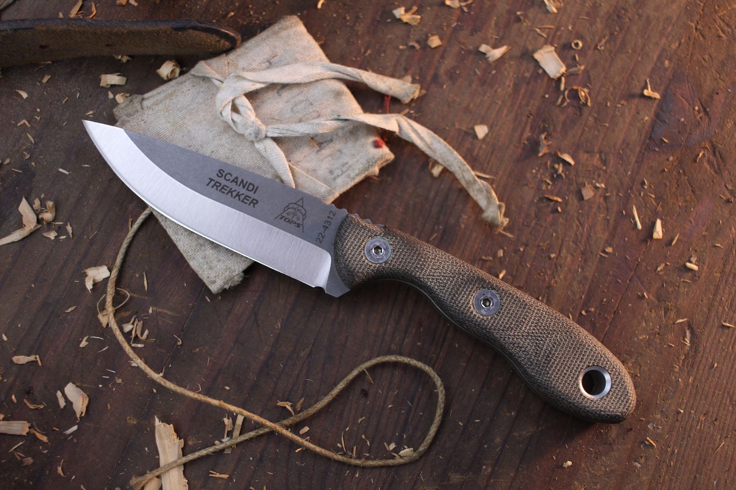 TOPS Knives Scandi Trekker 3.5&quot; Fixed Blade / Green Canvas Micarta / Stonewashed 1095 ( Pre Owned )