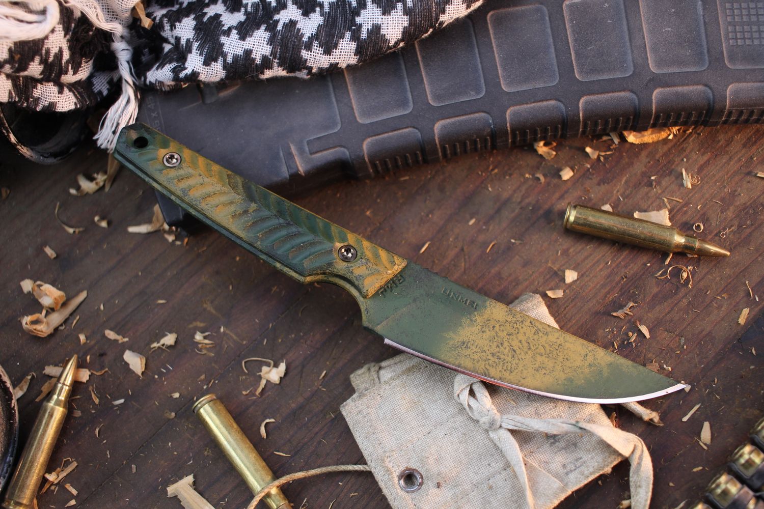 RMJ Tactical Unmei 4&quot; Fixed Blade / Rhodesian Camo G-10 / Rhodesian Camo Cerakote Nitro-V ( Pre Owned )