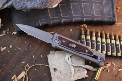 Reate EXO-M 3.2" Gravity Knife / Titanium &amp; Burlap Micarta / Stonewashed 3V ( Pre Owned )