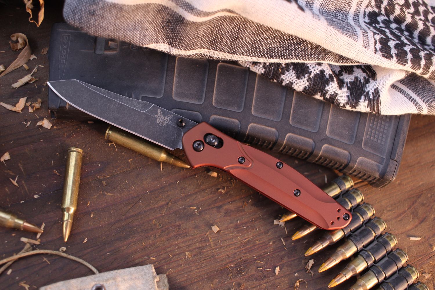 Benchmade Osborne 3.4&quot; Axis Lock Folder Knife / Burnt Copper Aluminum / Blackwashed MagnaCut