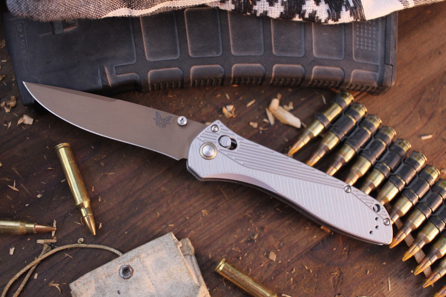 Benchmade McHenry &amp; Williams Seven-Ten 4&quot; Axis Lock Folder / Gray Machined Aluminum / Flat Earth PVD S90V