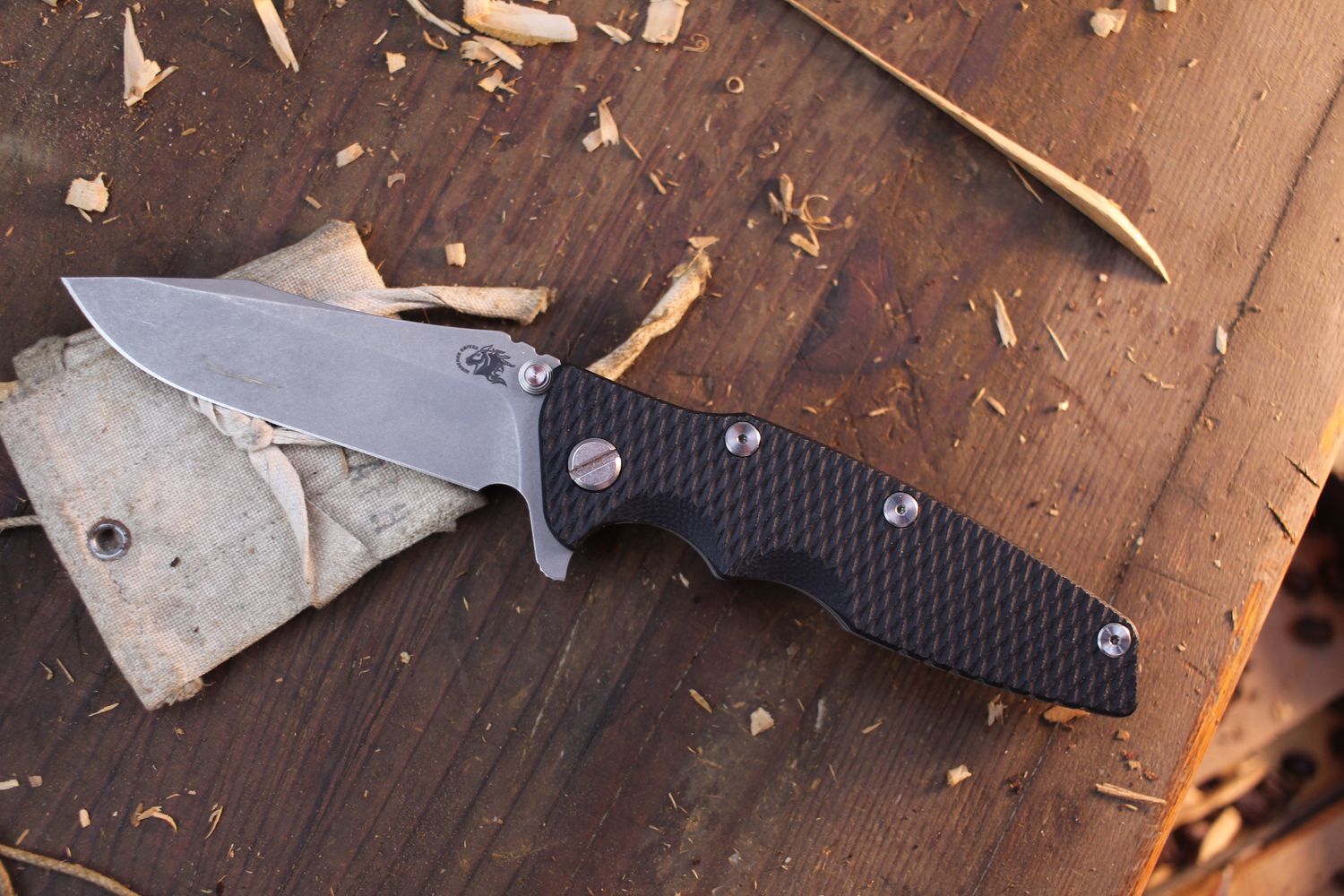 Hinderer Eklipse 3.5&quot; Framelock Flipper / Black G-10 &amp; WF Titanium / Working Finish Spear Point 20CV  ( Pre Owned )