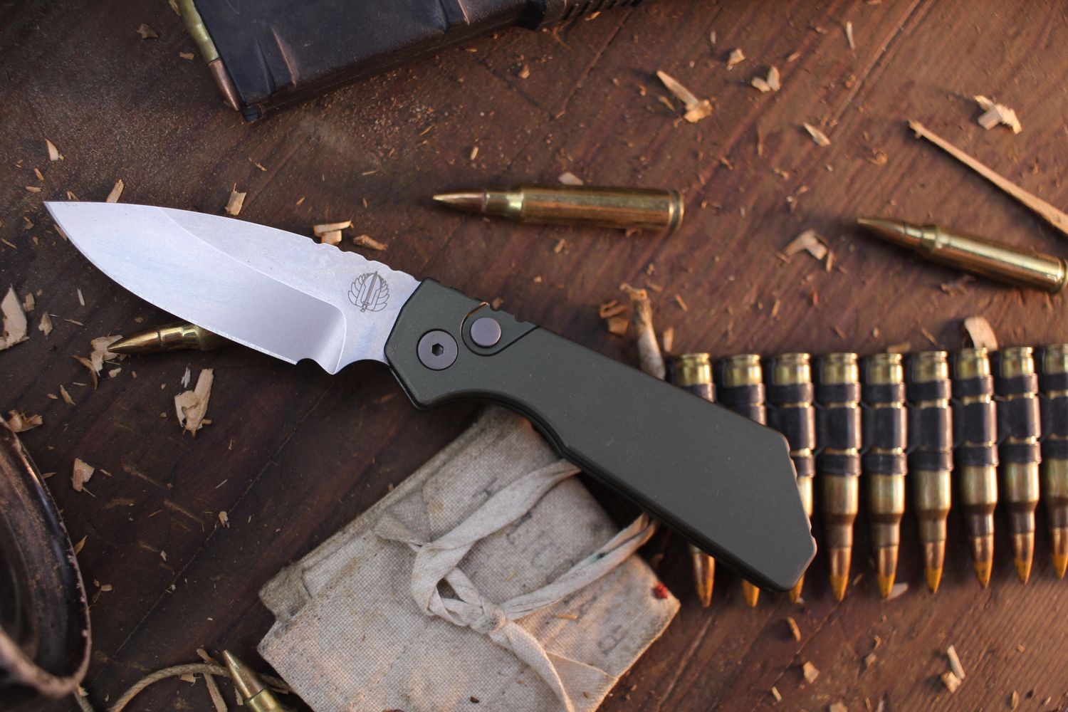 Pro-Tech Strider PT 3.05&quot; AUTO Plunge Lock Folder / OD Green Aluminum &amp; Beadblasted Hardware / Stonewashed CPM-MagnaCut
