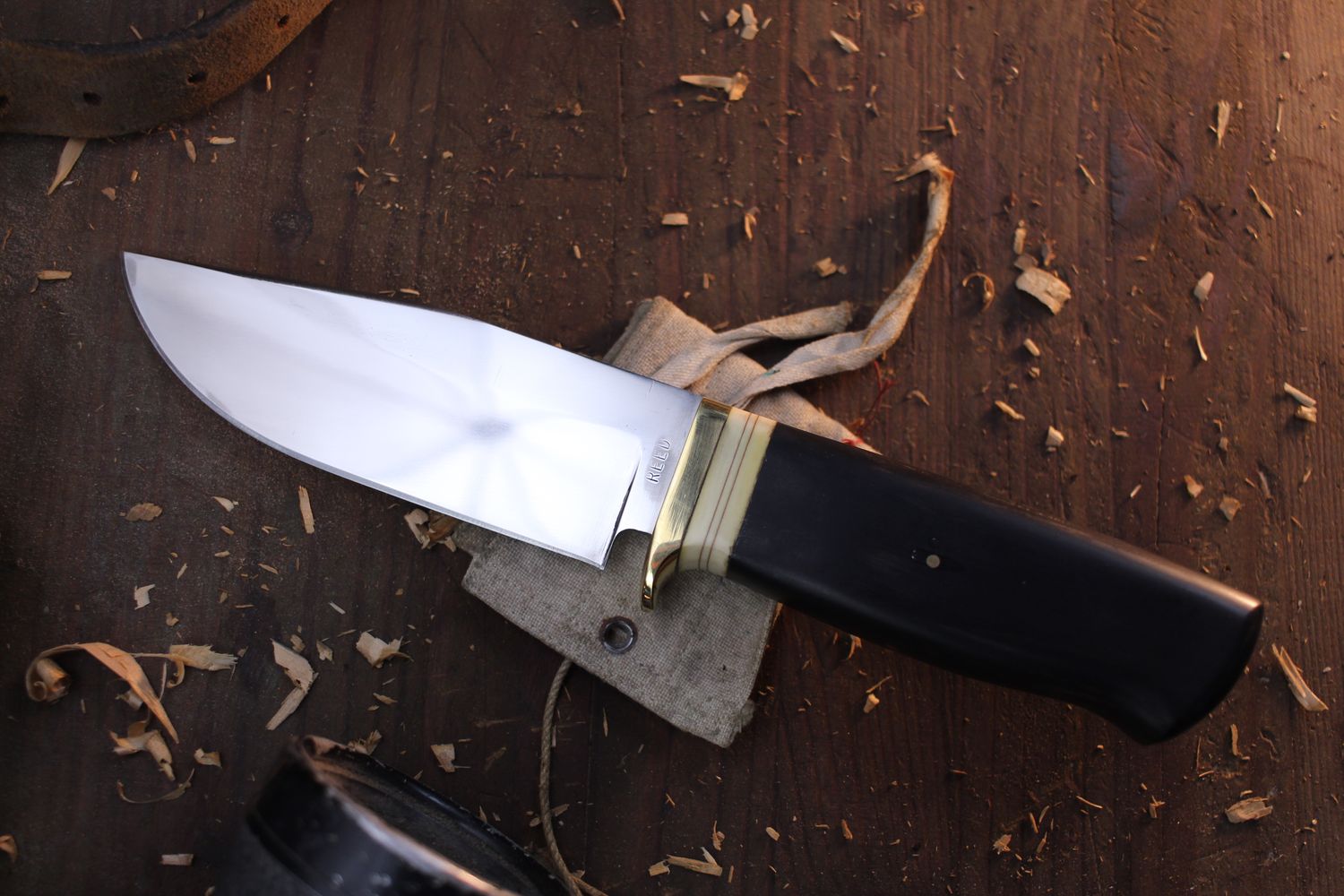 David Reed Large Cadet 4.75&quot; Fixed Blade / Ebony &amp; Antique Micarta / Satin D2