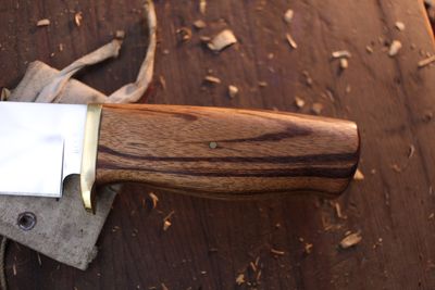 David Reed Backwoods Hunter 4.5" Fixed Blade / Tiger Wood &amp; Brass Single guard / Satin D2