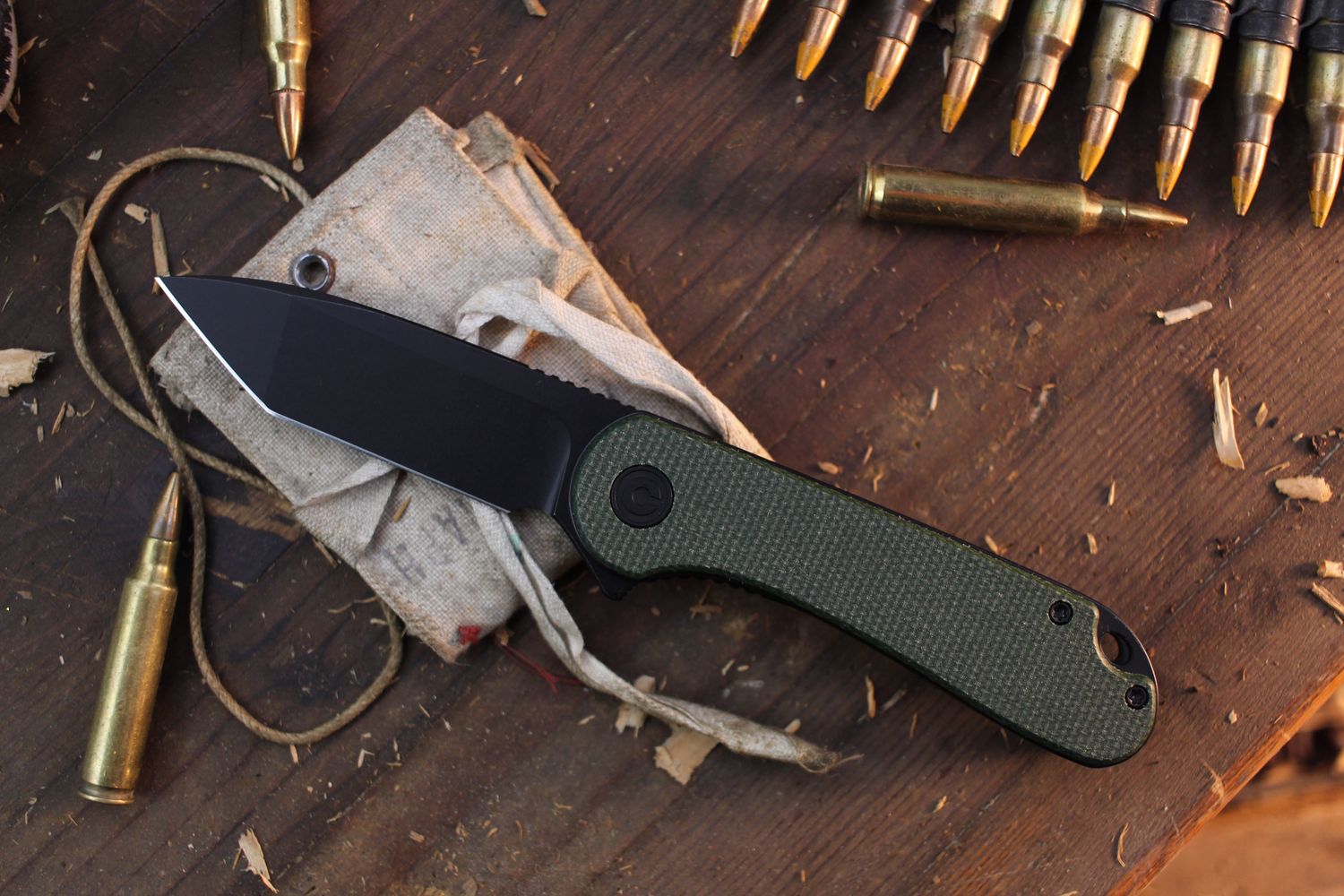 CIVIVI Elementum 2.96&quot; Tanto Linerlock Flipper / Green Micarta / Blackwashed D2
