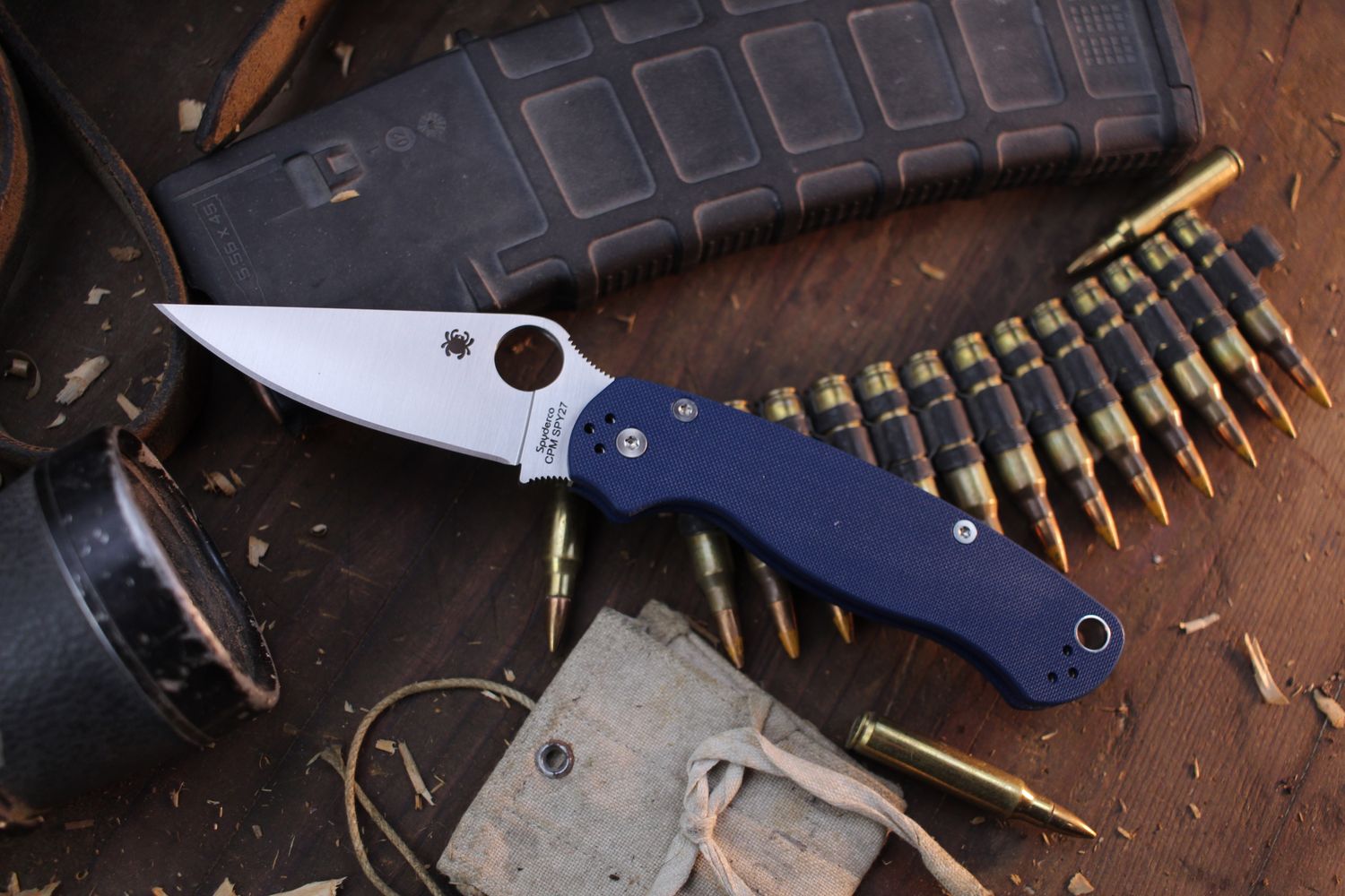 Spyderco Paramilitary 2 3.45&quot; Compression Lock Folder / Blue G-10 / Satin CPM-SPY27