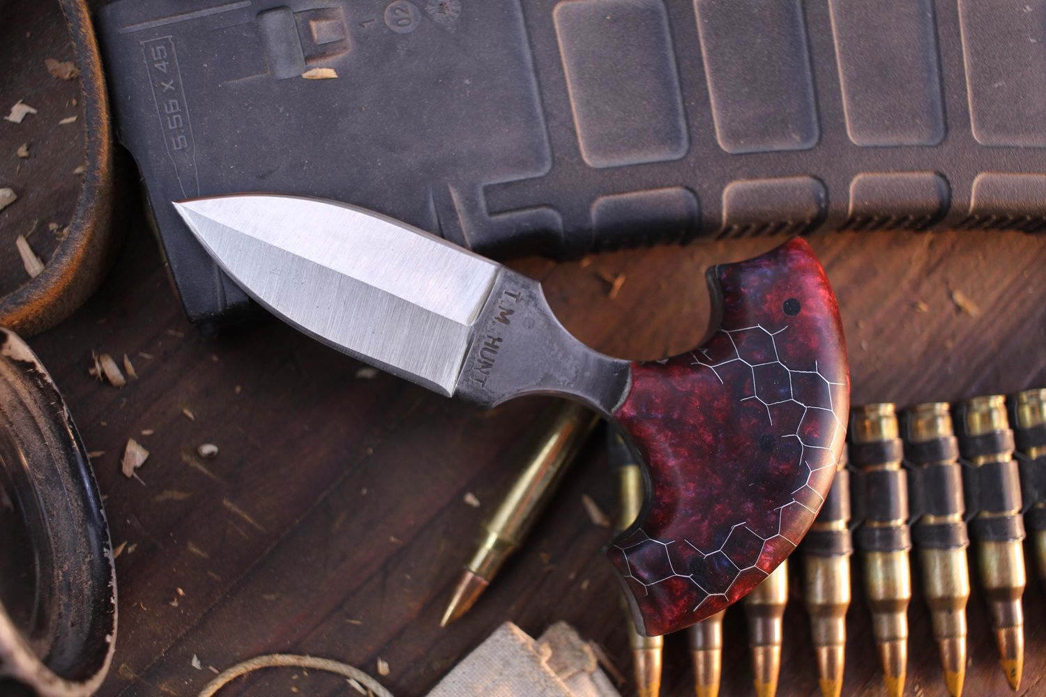 T.M. Hunt 2.25&quot; Push Dagger / Honey Comb Resin / Forge Finish O1 ( Pre Owned )