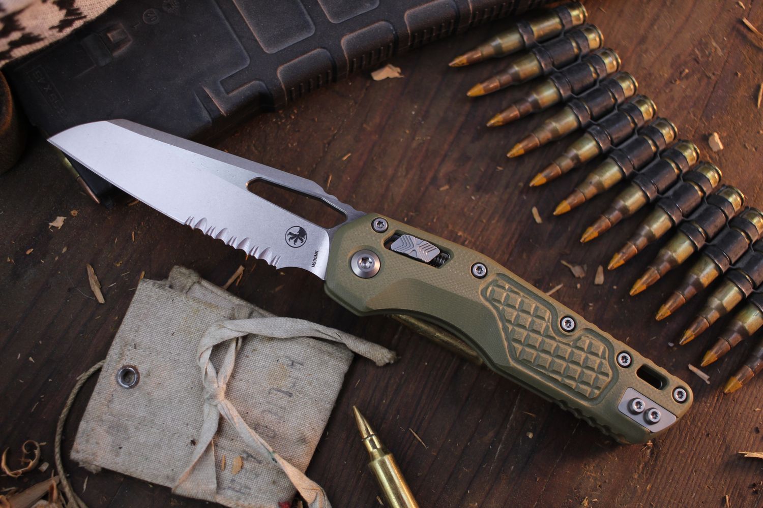 Microtech MSI 3.8&quot; Ram-Lok Folder / Frag OD Green G-10 / Stonewashed Partially Serrated M390MK