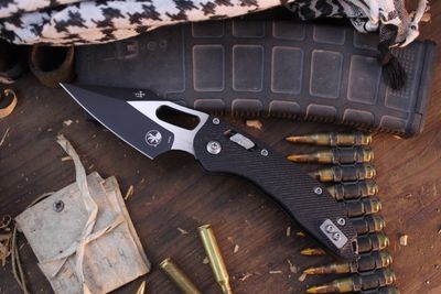 Microtech Stitch S/E 3.625" RAM-LOK Manual Folderr / Black Fluted G-10 / Two Tone Bohler M390MK