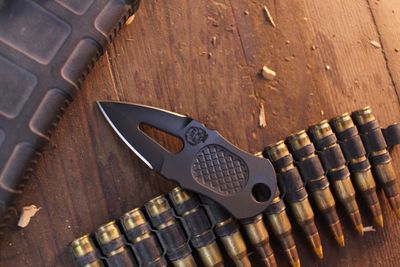 Half Face Blade Lapel 1.6" Fixed Dagger / Armor Black Cerakote S45VN