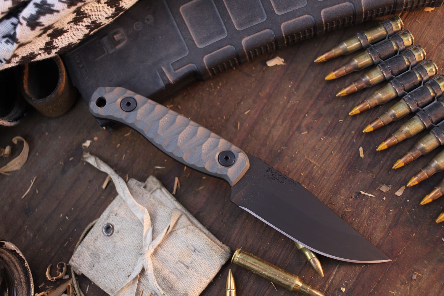 Half Face Blade Featherlight 3.35” Fixed Blade / Charcoal Grey G-10 / Armor Black Cerakote S45VN