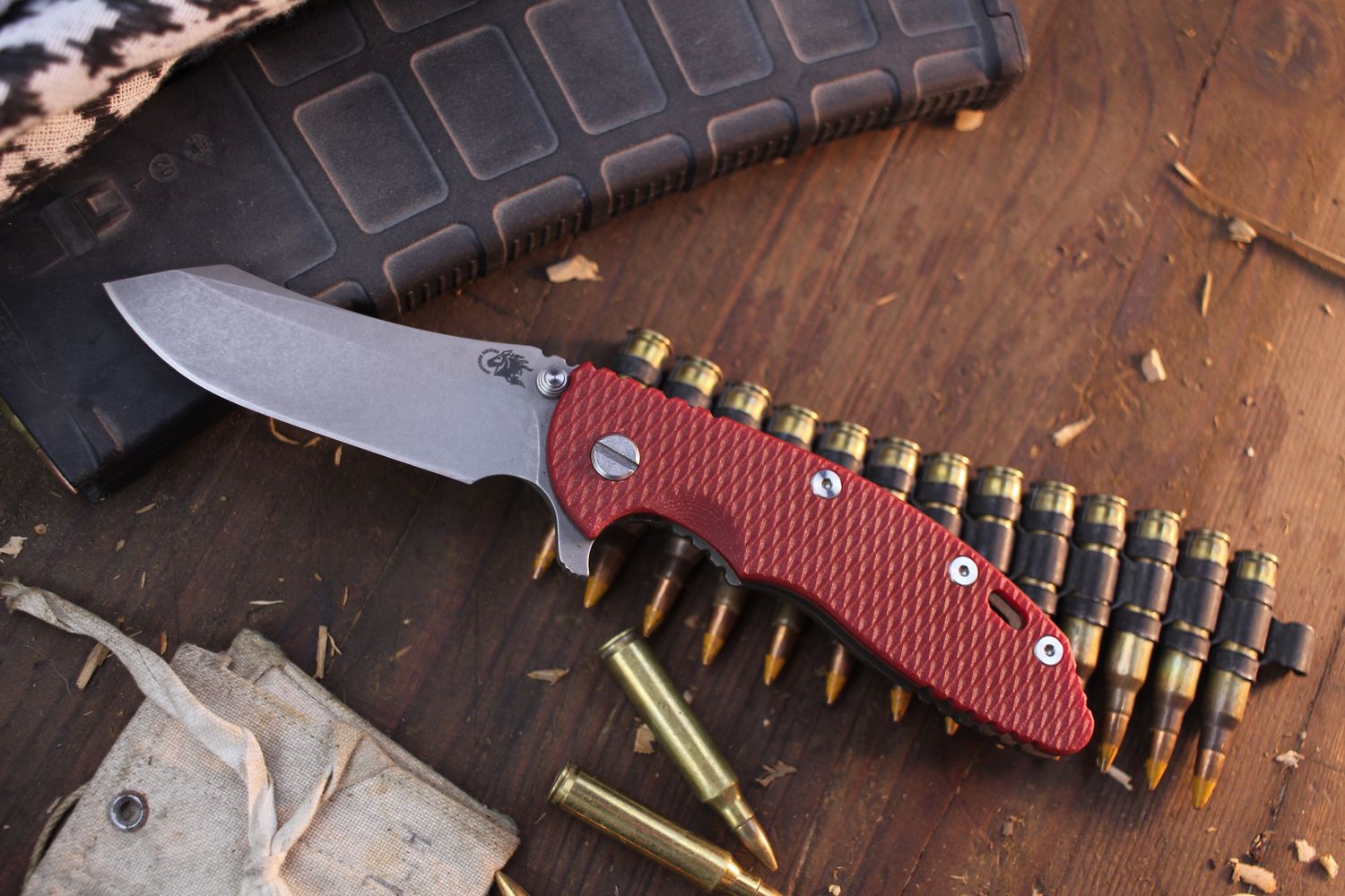 Hinderer XM-18 3.5&quot; Framelock Fliper / Red G-10 &amp; Bronze Titanium / Stonewashed S45VN Skinner ( Pre Owned )