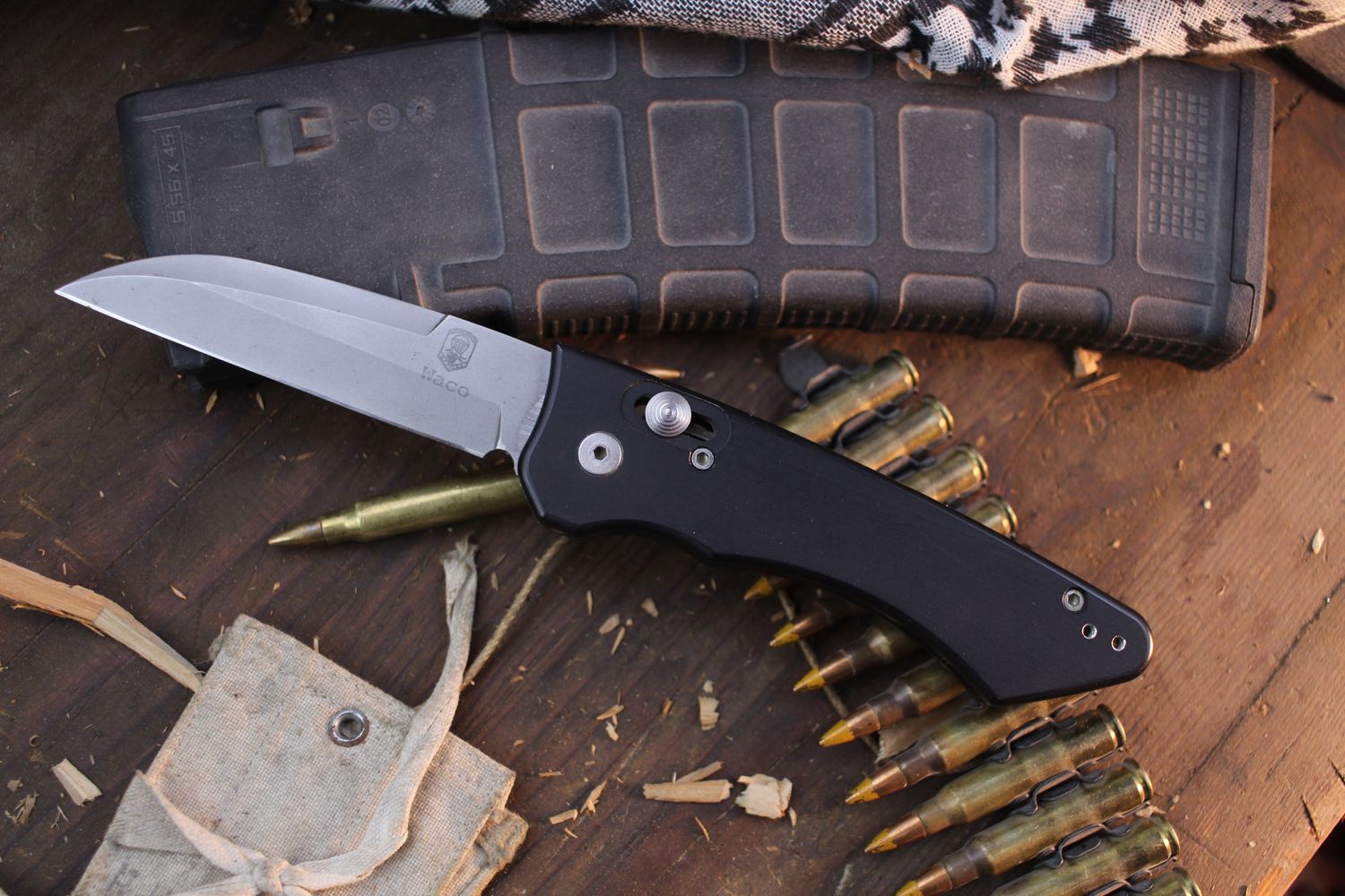 Rob Dalton Waco 3.75&quot; Bar Lock Auto Folder / Black Aluminum /  Beadblasted Stainless ( Pre Owned )