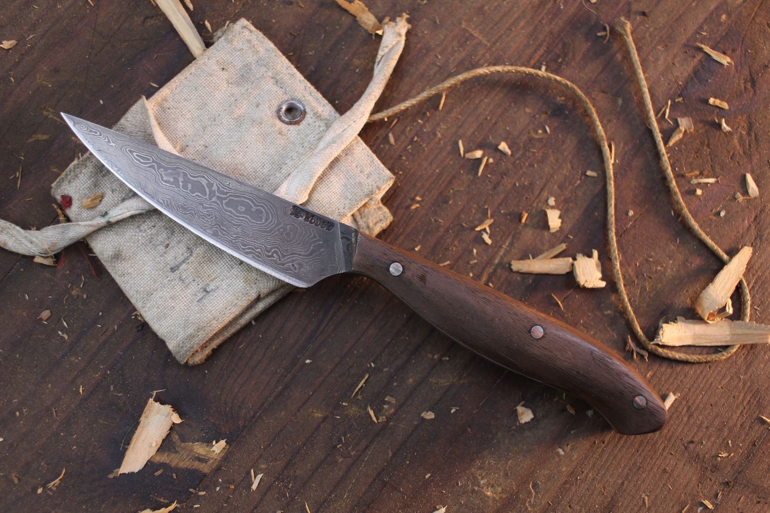 Mark Couch 3.25&quot; Drop Point  / Walnut  / Alaskan Forged Damascus