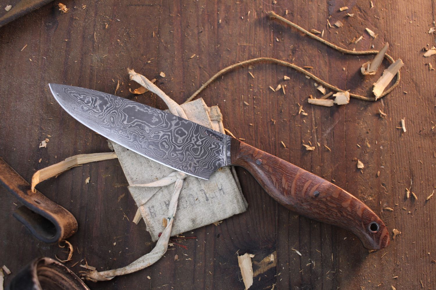 Mark Couch 4&quot; Drop Point Hunter / Lacewood  / Alaskan Forged Damascus