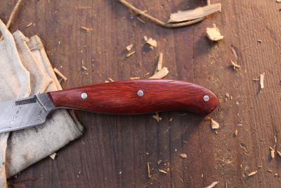 Mark Couch 3&quot; Drop Point Caper / Padauk  / Alaskan Forged Damascus