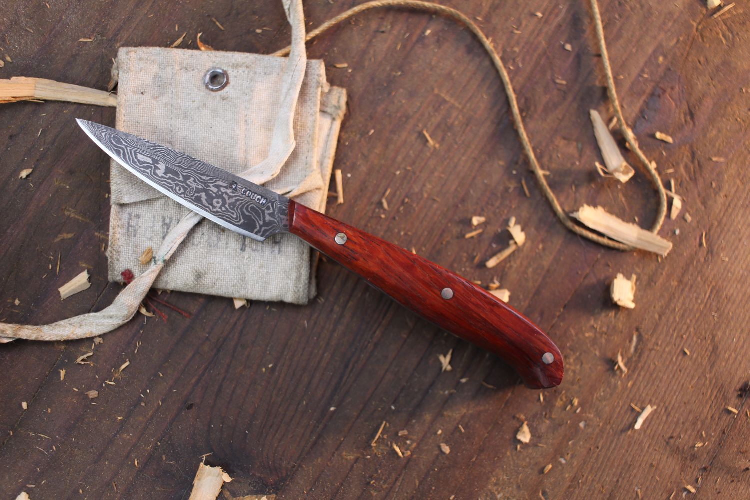 Mark Couch 2.5&quot; Drop Point Caper / Padauk  / Alaskan Forged Damascus