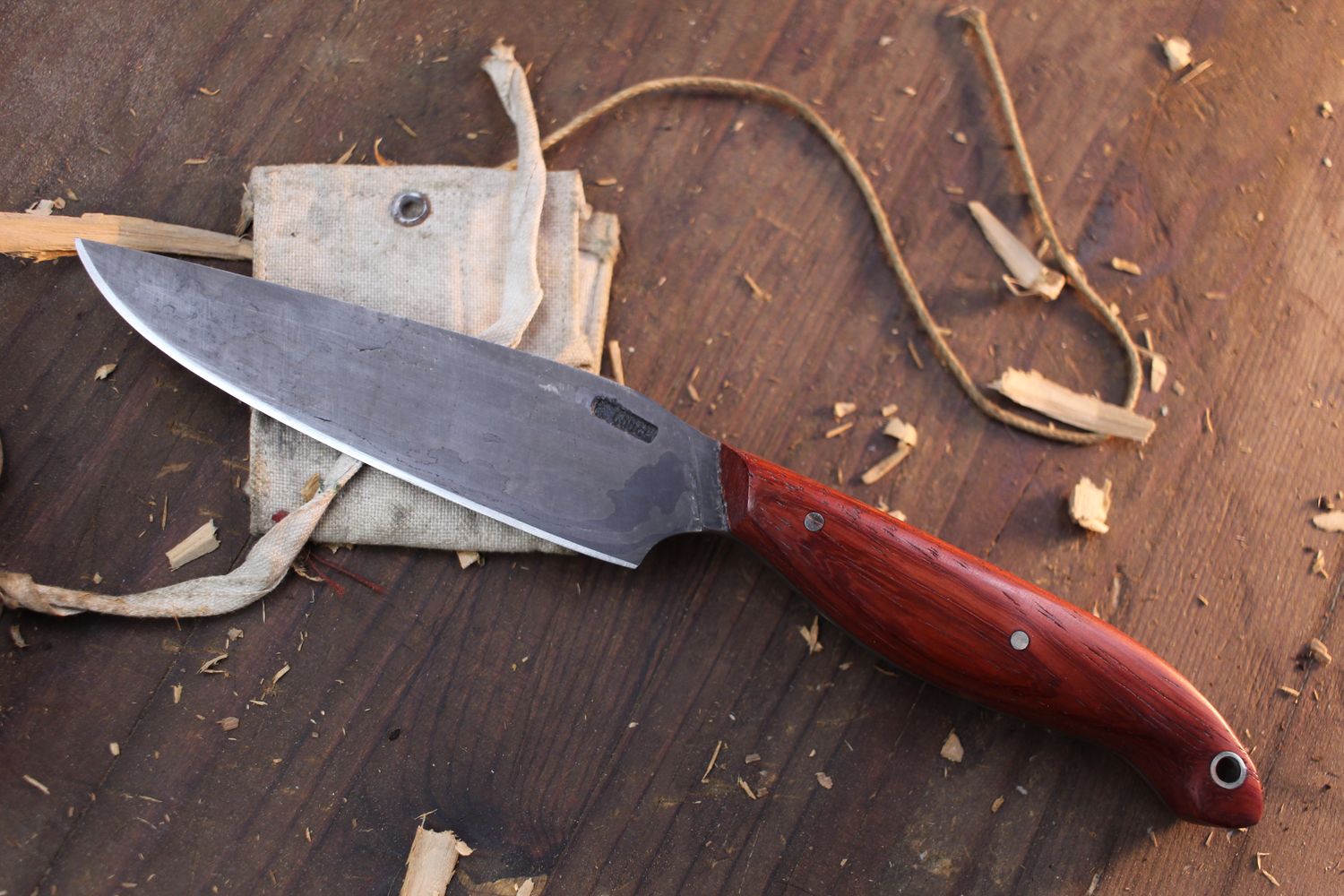 Mark Couch Large  4.75” Drop Point Utility  / Padauk  / Alaskan Forged Damascus