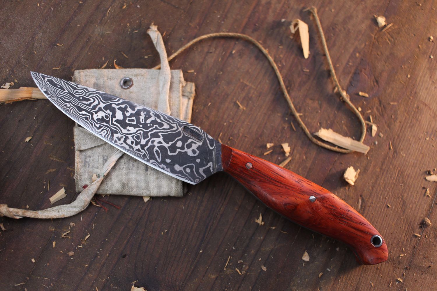 Mark Couch 4.5&quot; Drop Point Hunter / Padauk  / Alaskan Forged Damascus