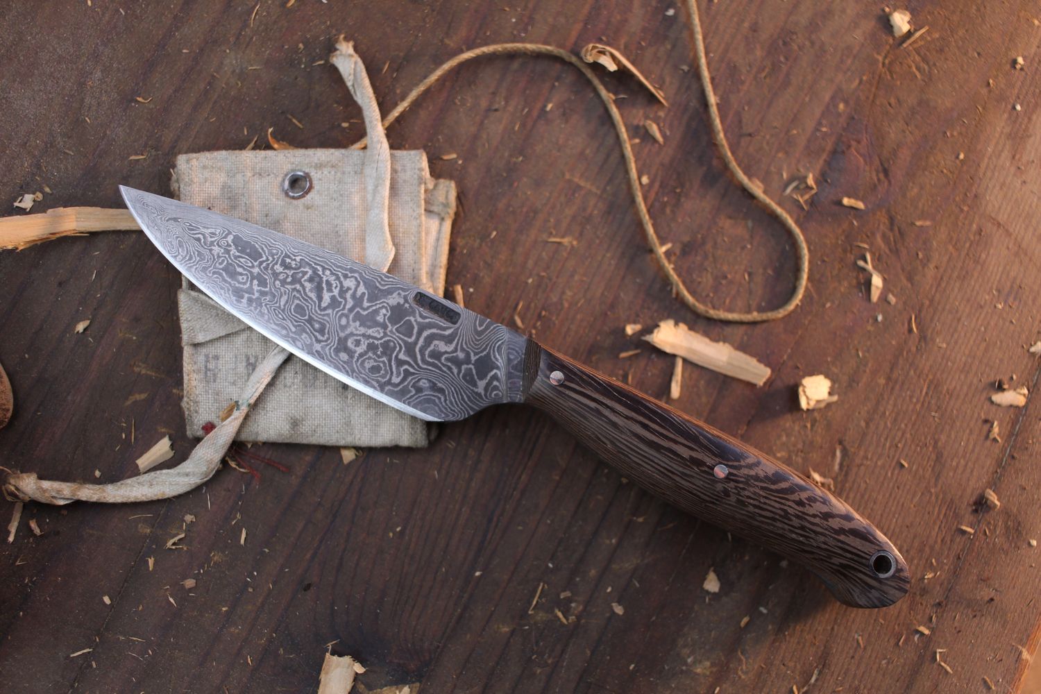 Mark Couch 4&quot; Drop Point Utility / Wenge  / Alaskan Forged Damascus