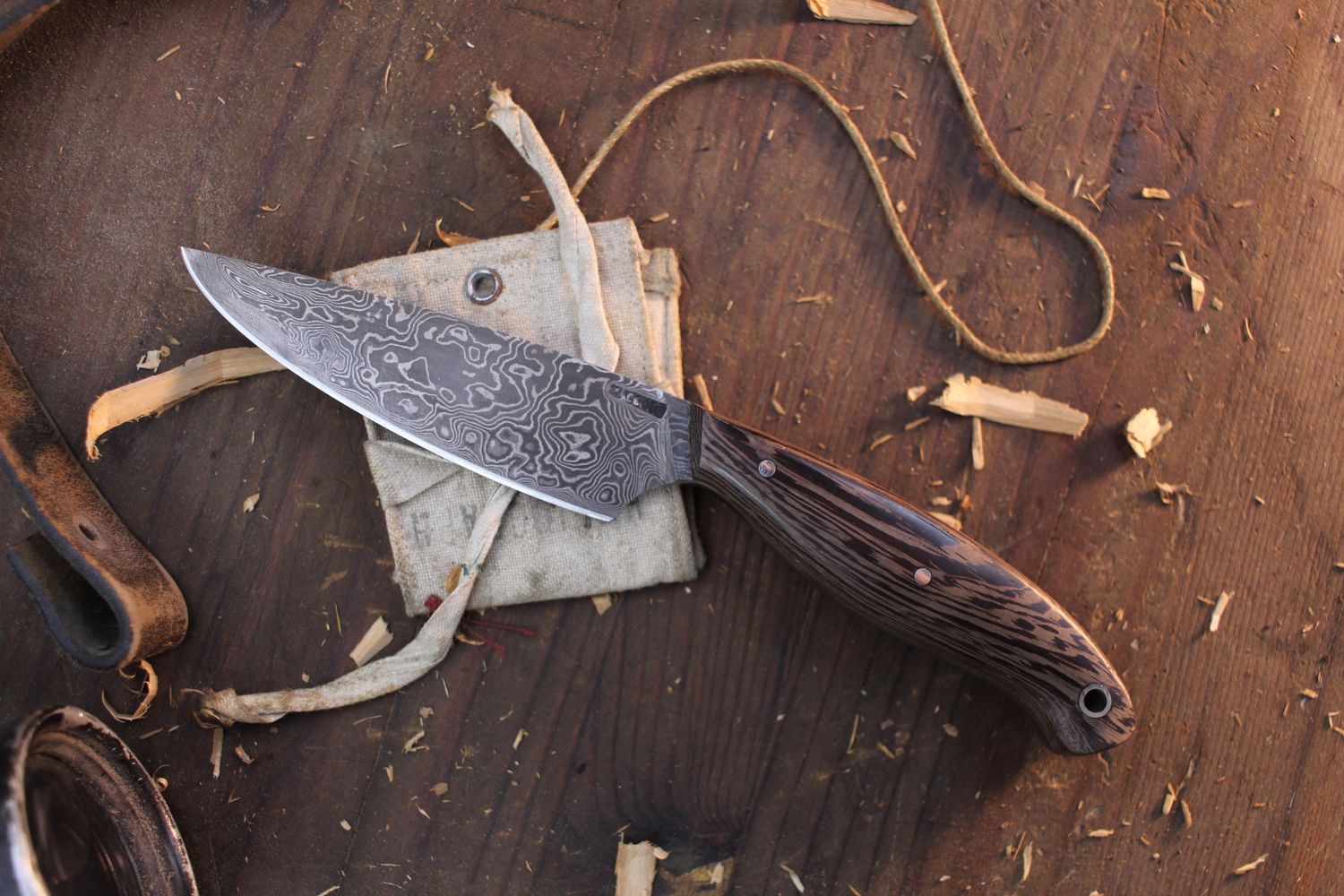 Mark Couch 4&quot; Drop Point Hunter / Wenge  / Alaskan Forged Damascus