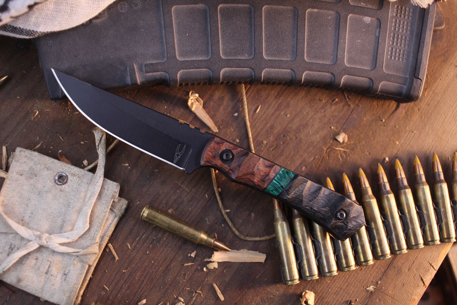 DAGR &amp; NOTT Hybrid Nomad 3.5&quot; Fixed Blade / Laminate Wood &amp; Malachite / Black Cerakote S35VN ( Pre Owned )