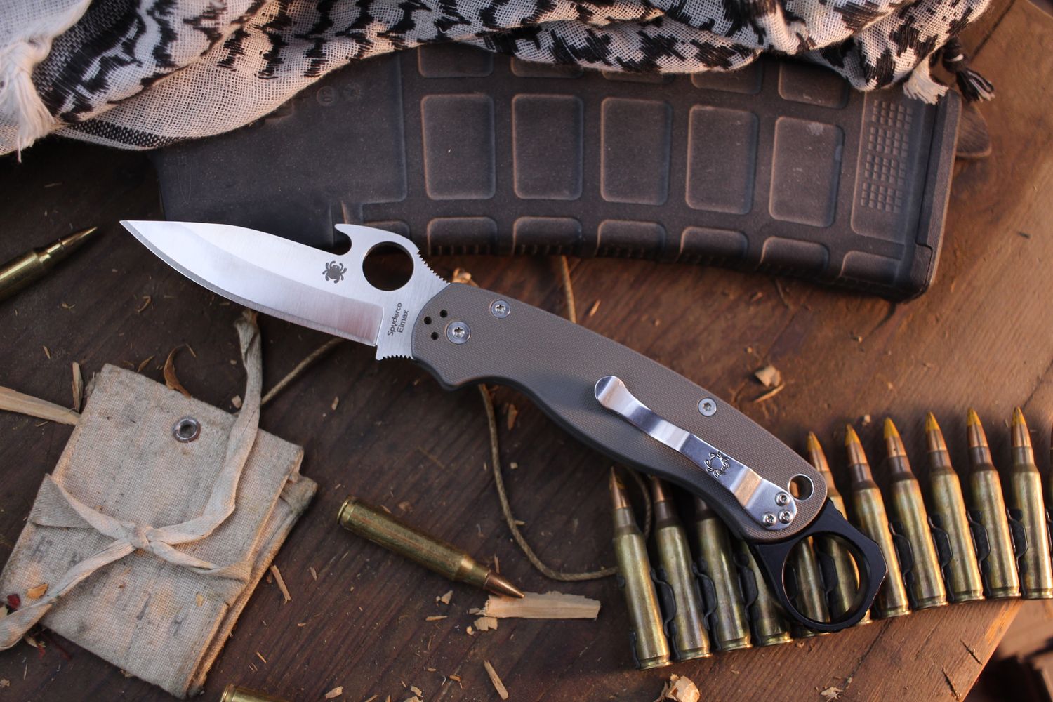 Spyderco BladeOps Exclusive Paramilitary 2 3.45&quot; Emerson Wave Folder / Dark Gray G-10 / Satin Elmax ( Pre Owned )