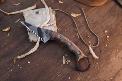 TOPS Knives Poker 2.5" Fixed Blade / Burlap Micarta / Camo Serrated 1095 ( Pre Owned )