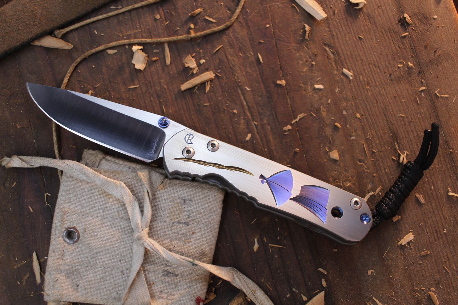 Chris Reeve Vintage Regular Small Sebenza 2.93&quot; Framelock Folder /  Japanese Fan Titanium / Stonewashed BG-42 ( Pre Owned )
