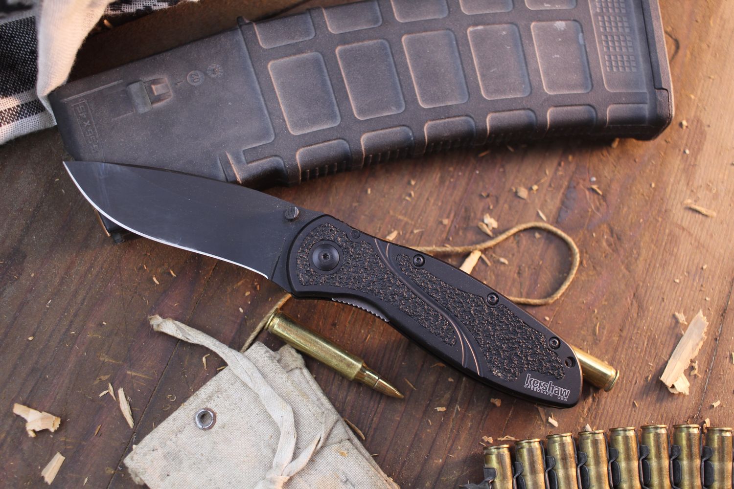 Kershaw Blur 3.375&quot; Assisted Linerlock Folder / Black Aluminum &amp; Traction Inlays / Black 14C28N ( Pre Owned )