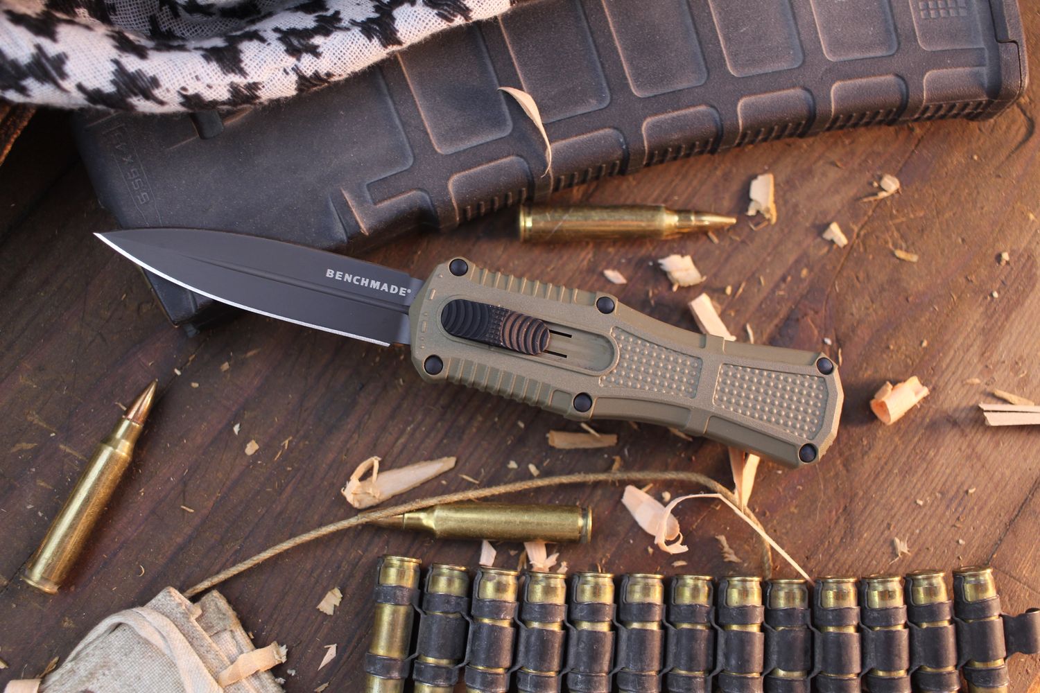Benchmade Mini Claymore 3.02&quot; OTF AUTO / Ranger Green Grivor / Gray PVD CPM-D2 ( Pre Owned )