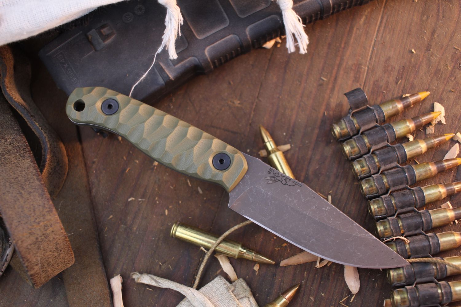 Half Face Blade Featherlight 3.35” Fixed Blade / OD Green G-10 / Acid Washed S45VN