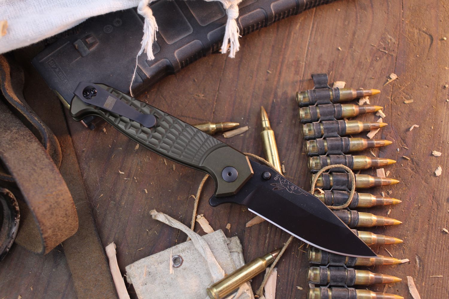 Half Face Blade Crow 3.25&quot; Plunge Lock Flipper / Monolithic Contoured Bronze Aluminum Frame / Black Cerakote S45VN