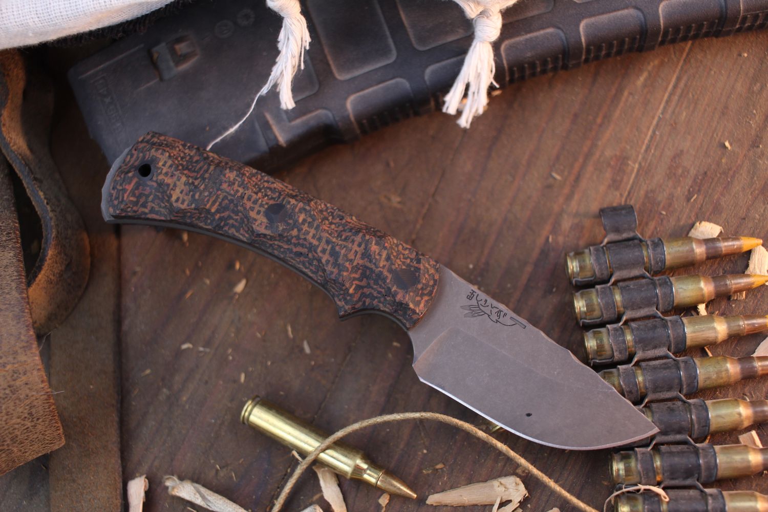 Half Face Blade BEEF 2.5&quot; Fixed Blade / Badlands Burlap Micarta &amp; Rockworked Spine / Acidwashed S45VN