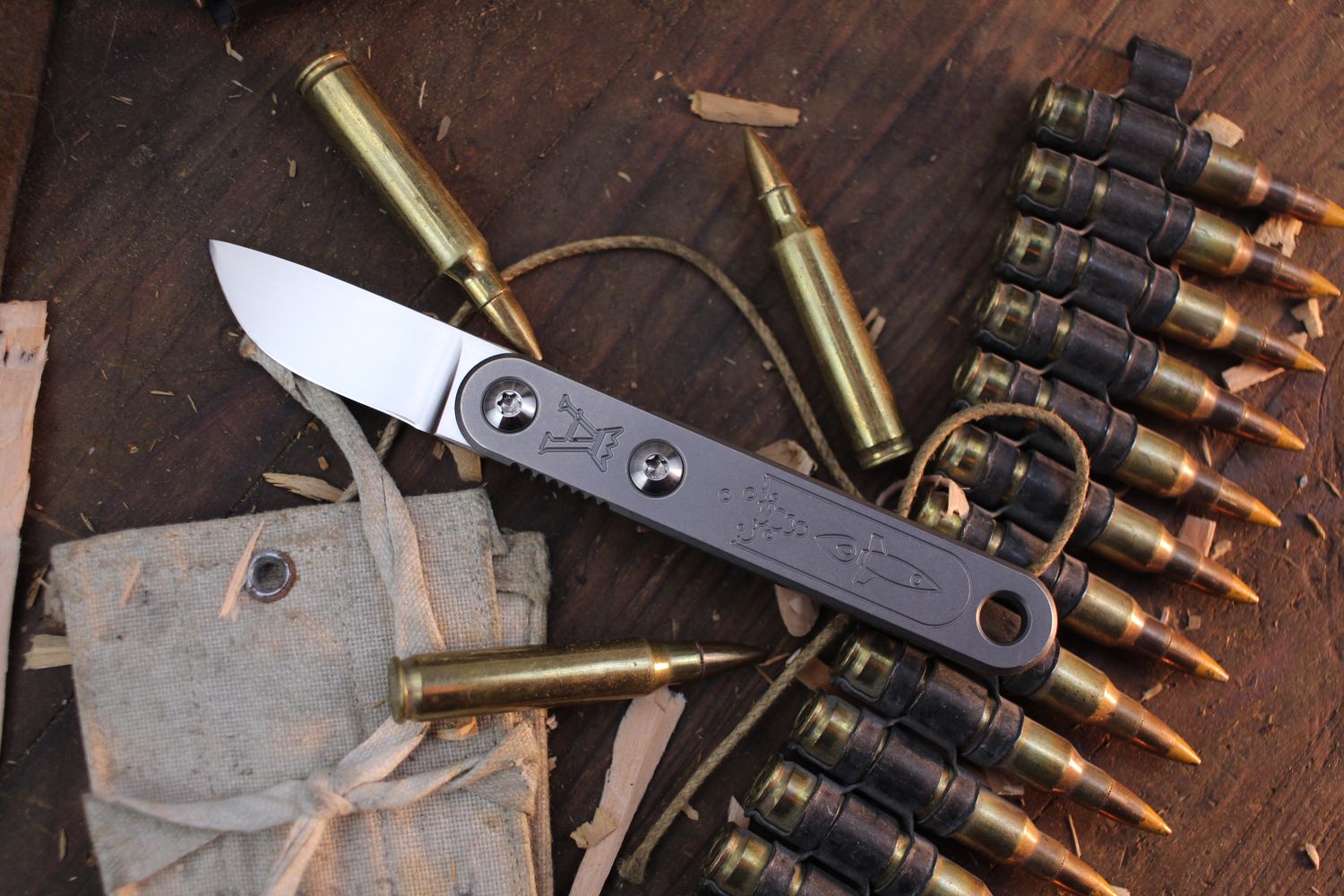 Anso Knives Astra 1.75&quot; Modular Fixed Blade / To The Moon Milled Titanium / Hand Wiped RWL-34 ( Pre Owned )