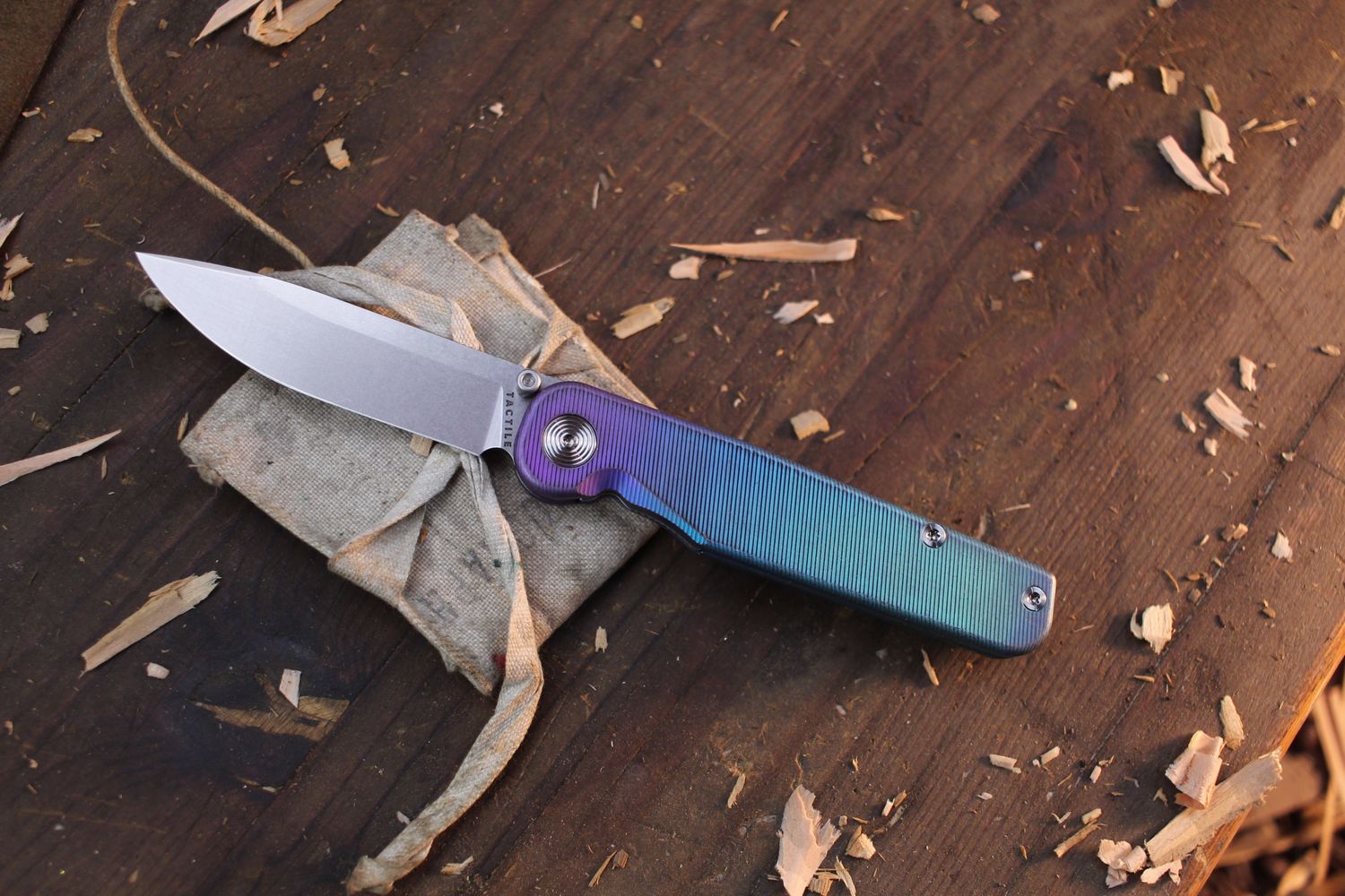Tactile Knife Co. Rockwall Tanto 3&quot; Linerlock Folder / Anodized Titanium / Stonewashed CPM-MagnaCut ( Pre Owned )