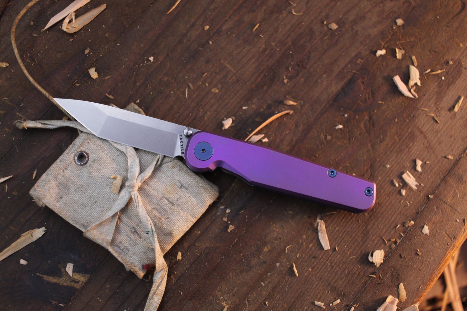 Tactile Knife Co. Rockwall Tanto 3&quot; Linerlock Folder / Machined Anodized Titanium / Stonewashed CPM-MagnaCut ( Pre Owned )